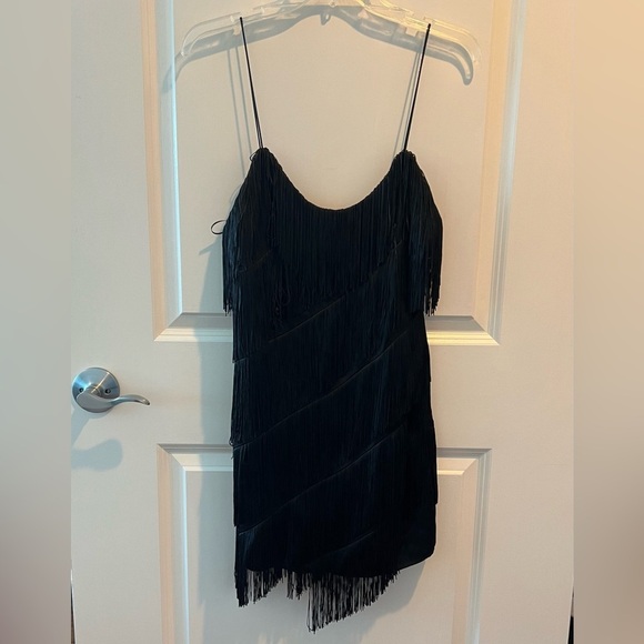 MANGO Women's Fringed Shift Dress In Blvd Black - Picture 1 of 15